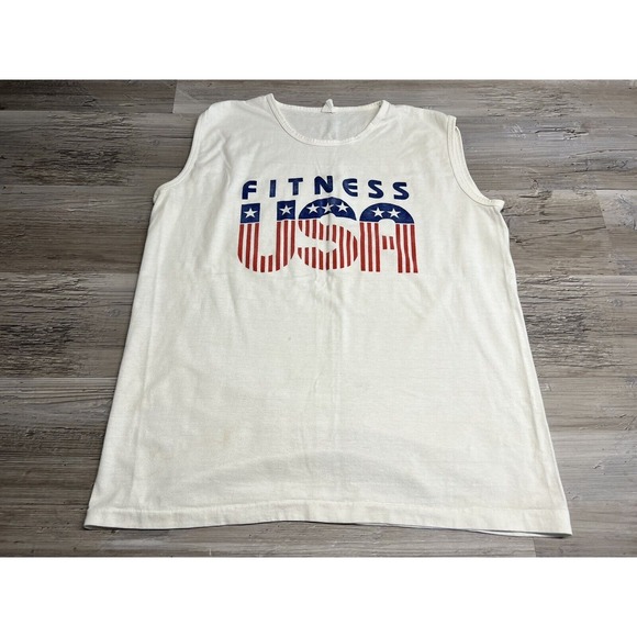 Other - Vintage 90's Fitness USA Sleeveless T-Shirt Size Large White‎ Tagged XL